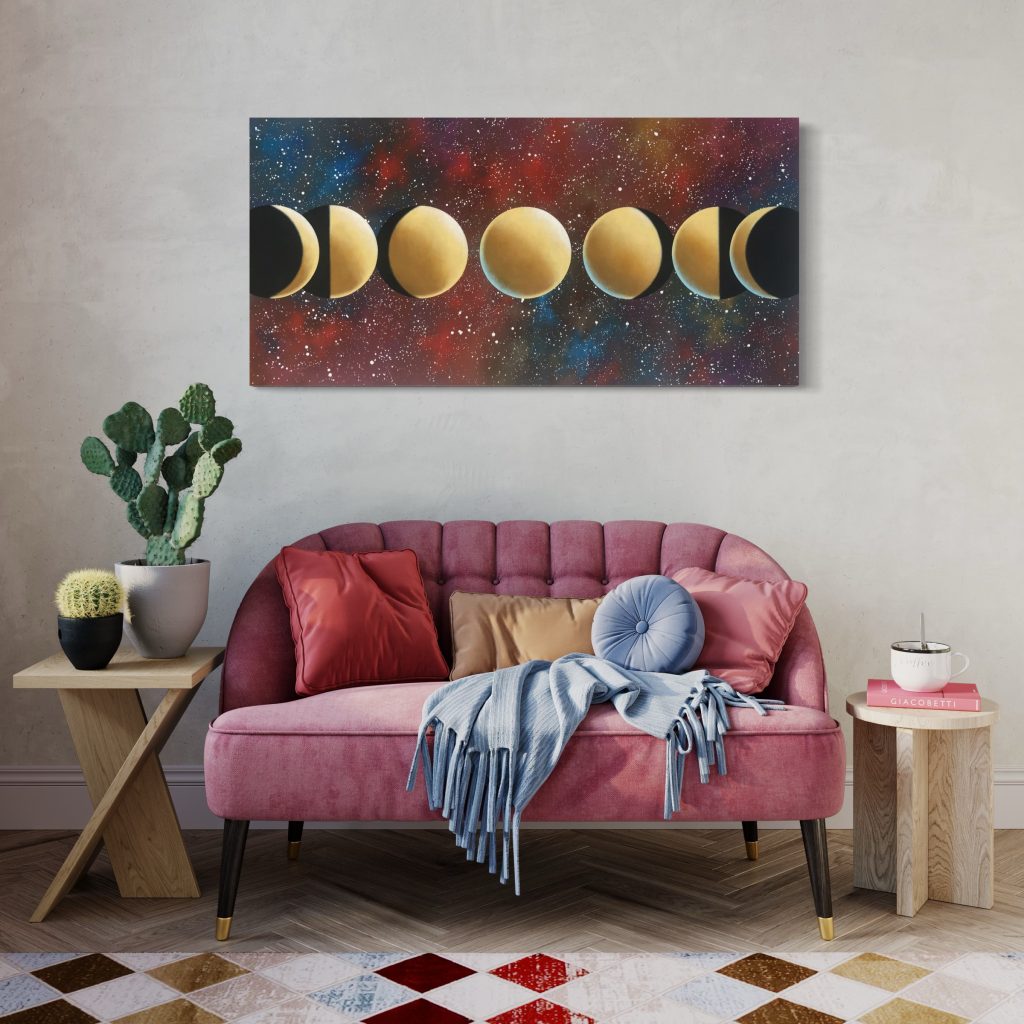 Erdbeermond, Acryl auf Leinwand (acrylic on canvas), 120x60cm, Weltraumkunst (space art), Christine Bathelt