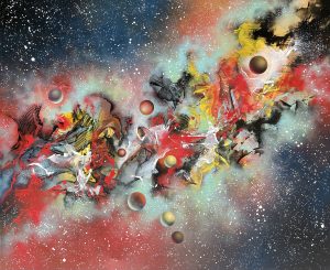 Harlekinstraße, Acryl auf Leinwand (acrylic on canvas), 100x120cm, abstrakte Kunst (abstract art), Weltraumkunst (space art), Christine Bathelt