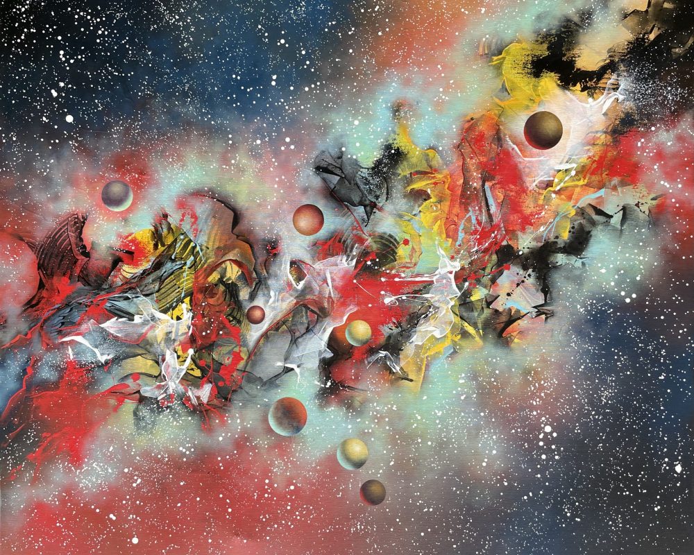 Harlekinstraße, Acryl auf Leinwand (acrylic on canvas), Weltraumkunst (space Artwork), 100x120cm, Christine Bathelt