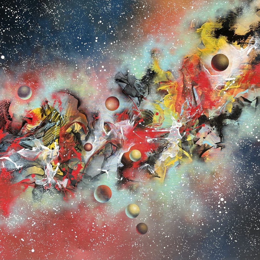 Harlekinstraße, Acryl auf Leinwand (acrylic on canvas), 100x120cm, abstrakte Kunst (abstract art), Weltraumkunst (space art), Christine Bathelt